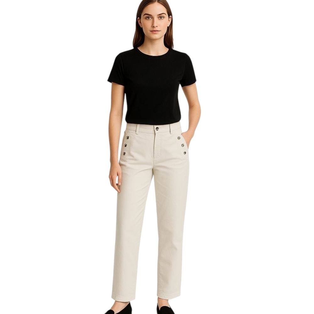 Massimo Dutti White Straight Leg High Mid Rise Ankle Length Jeans - Sz 2